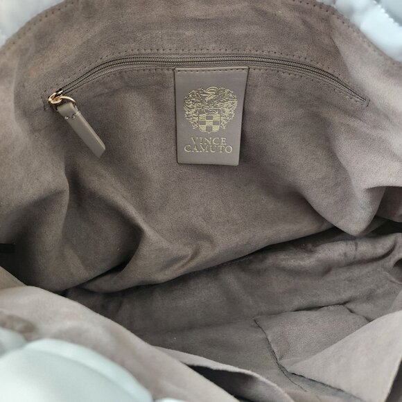 Vince Camuto Jass Quilted Puffy Large Shoulder Bag Tote Gray Faux Leather Soft - Picture 7 of 13